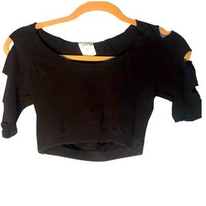 🌞 Vintage Capizio Black Rock n Roll Crop Top peekaboo half sleeves size S